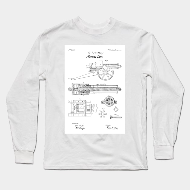 Gatling Gun Patent - 1862 Machine gun - B Long Sleeve T-Shirt by SPJE Illustration Photography